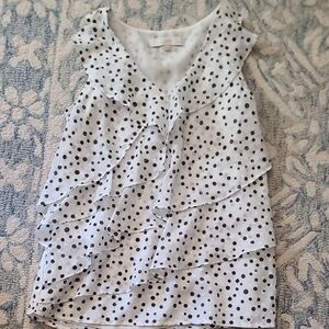 LOFT Black and White Polka Dot Ruffle Blouse